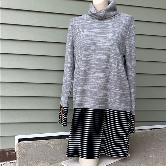 THML Sweaters - Like new THML Gray and Black Striped Cowl neck long Sweater